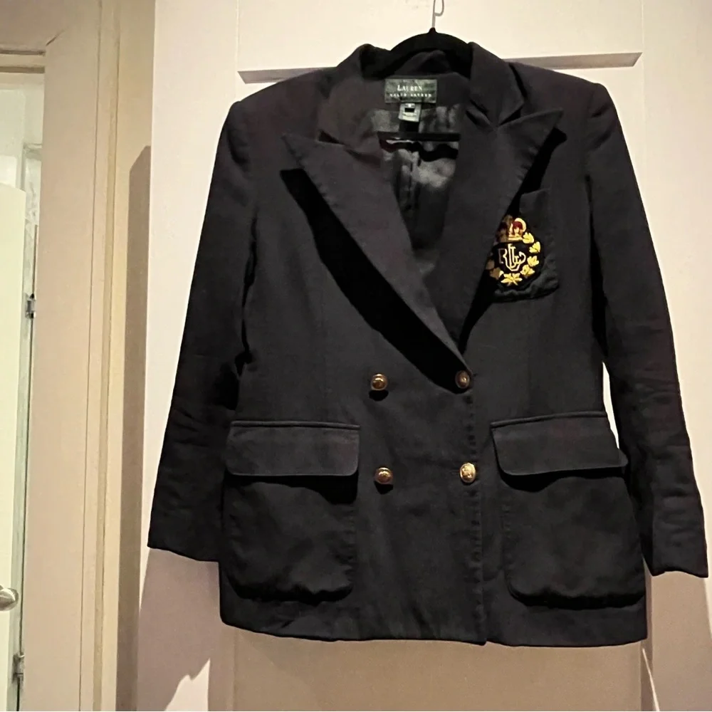 Vintage 100% Wool USA Made Ralph Lauren Double Breasted Crested Blazer Jacket 6 - Picture 7 of 14